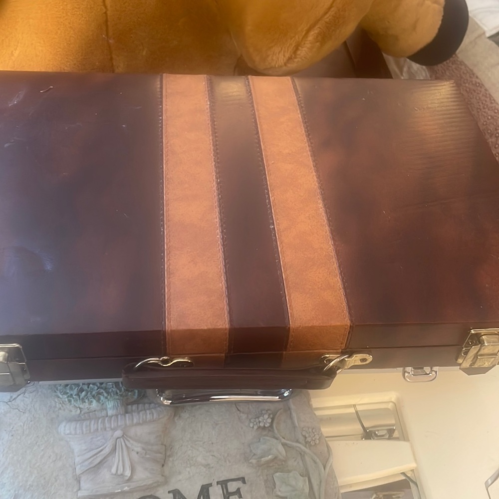 Backgammon Board game set 19”/15” opened flat 12brown ,13 ivory,  #2dice used